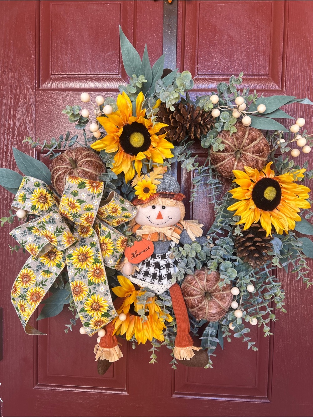 Sunflower Harvest Autumn Wreath with Scarecrow